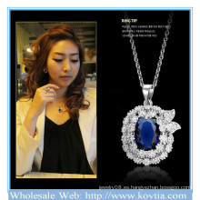 Collar pendiente de lujo del zircon del royalblue de la manera de Corea con el cristal